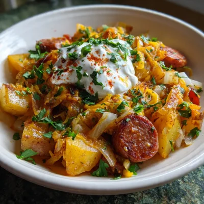 Cheesy Potato Kielbasa Skillet