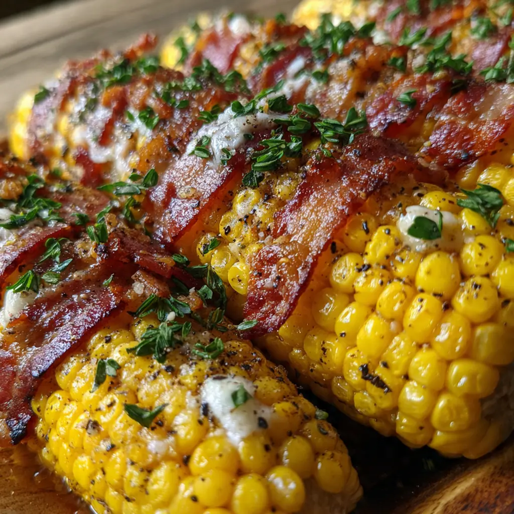 Fresh corn bacon side dish in a rustic skillet with golden kernels and crispy bacon bits