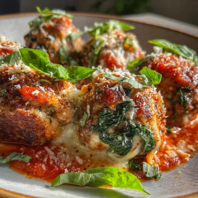 Spinach Garlic Meatballs Mozzarella