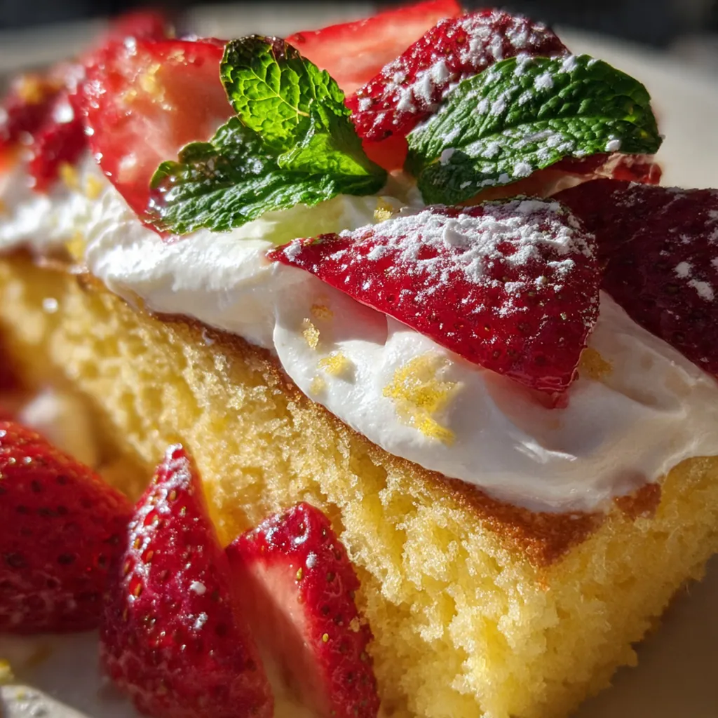 A towering trifle bowl of strawberry honeybun cake cream with pink swirls and fresh berry garnish