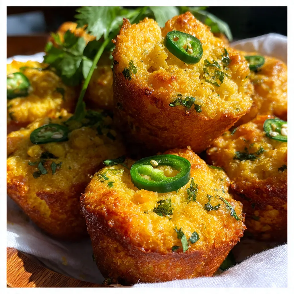 A baking sheet full of golden jalapeno cornbread poppers with melted cheese spilling out