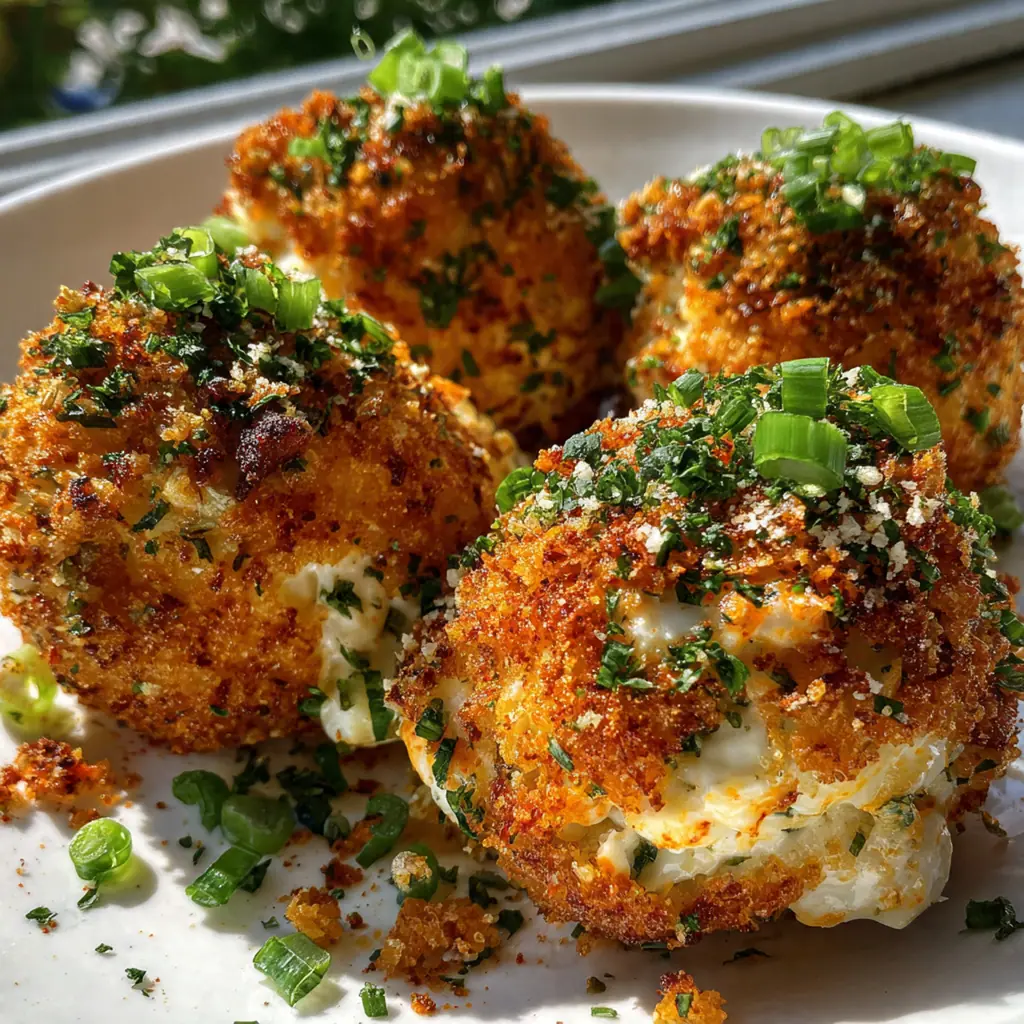 Golden brown crab bombs plated with lemon wedges and a bowl of tartar sauce