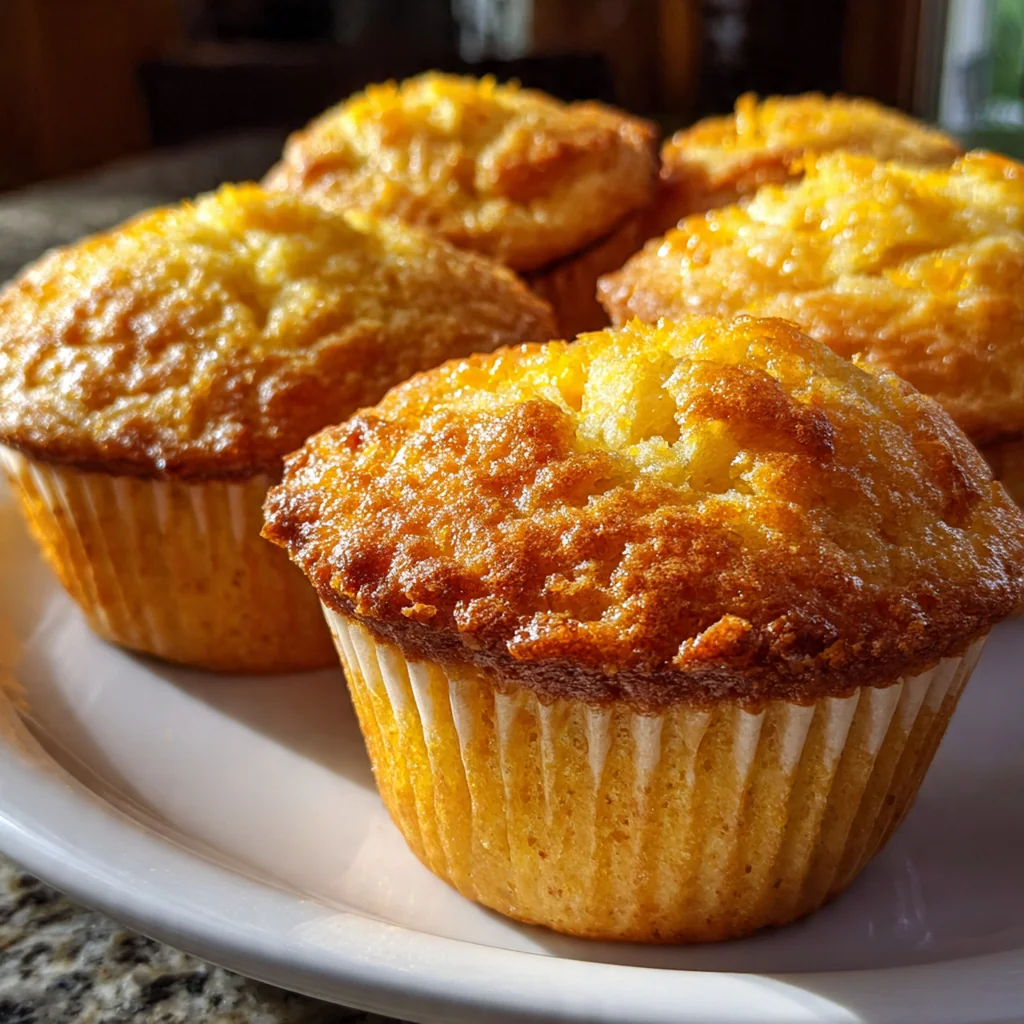Freshly baked orange muffins with a golden dome and sparkling sugar tops, arranged in a muffin tin